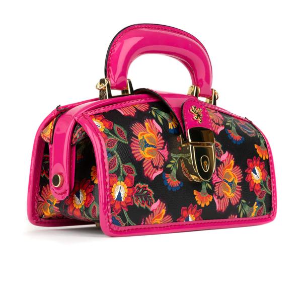 Embassy London Gazelle Mini - Red Flowers - Women’s mini patent leather top handle & crossbody bag