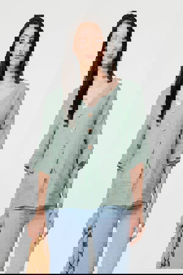 Sage | Button Detail 3/4 Sleeve Relaxed Blouse
