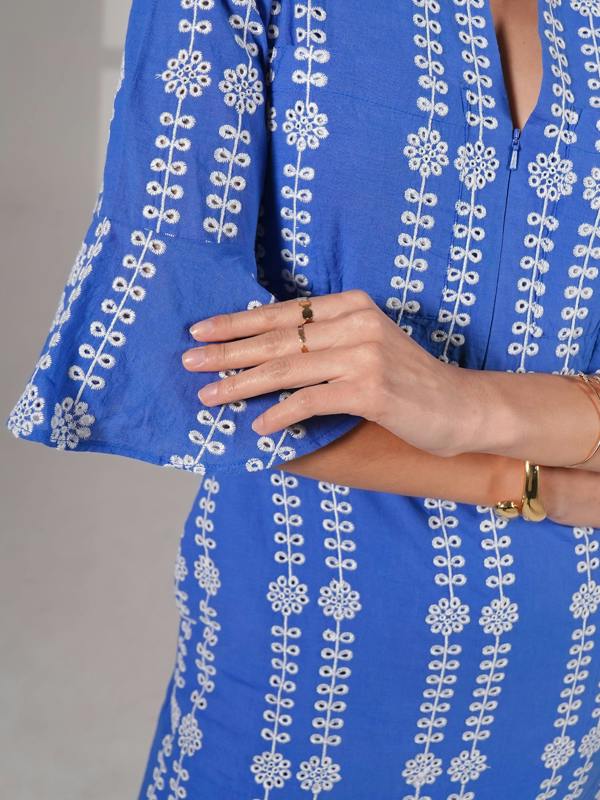 Rose & Nancy Cat Blue Cotton Broderie Midi Dress