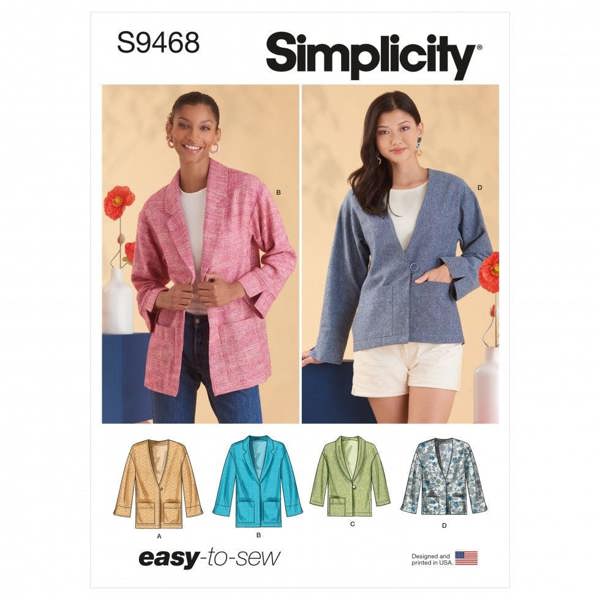 Simplicity Sewing Pattern 9468, Jackets for Women, H5 (6-8-10-12-14) - Easy