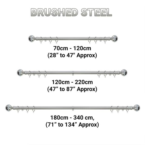A.Unique Home Diamante Ball Extendable Curtain Pole (25/28mm) (Brushed Steel,70cm-120cm)