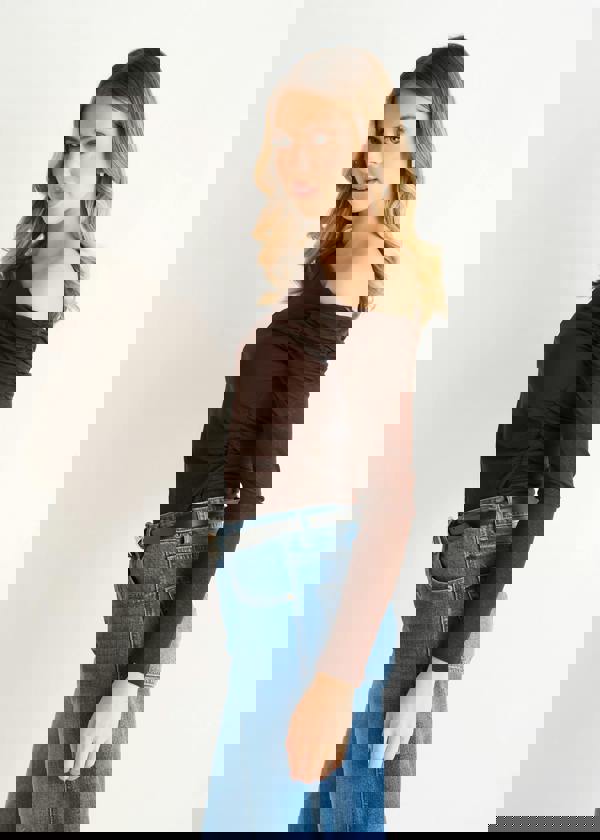 Gini London Chocolate Jersey Slash Neck Long Sleeve Top