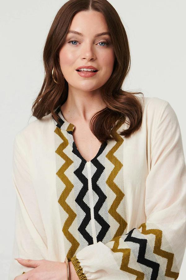 Brown | Zigzag Print Long Sleeve Maxi Dress