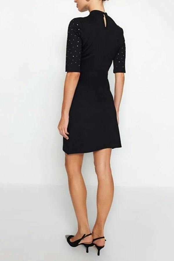 WOVCOR Skater Short Sleeve Mini Knit Pencil Dress with Stone Detail