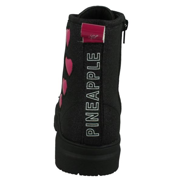Pineapple Girls Pineapple Low Heel Lace Up Heart Glitter Boots with Inside Zip H4196