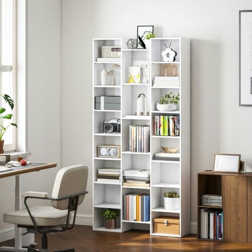 Wyld Haus Elpa Wooden White Twenty One Compartment Storage Bookcase