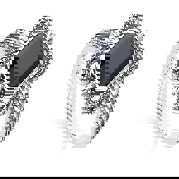 Art Deco Style Baguette Onyx and Marcasite Ring in Sterling Silver 214R642302925 Side