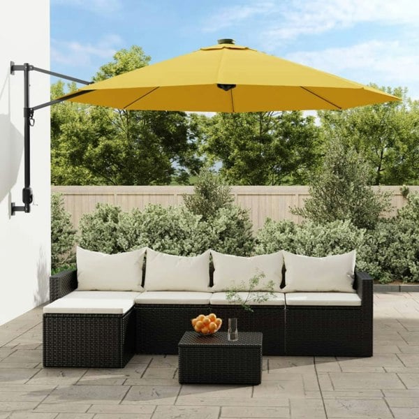 Berkfield Wall-mounted Parasol with LEDs Yellow 290cm