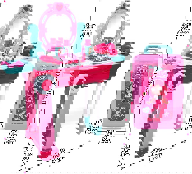 deAO Toys 2-in-1 Portable Vanity Dressing Table and Convertible Suitcase Role Play Set with Accessories Included