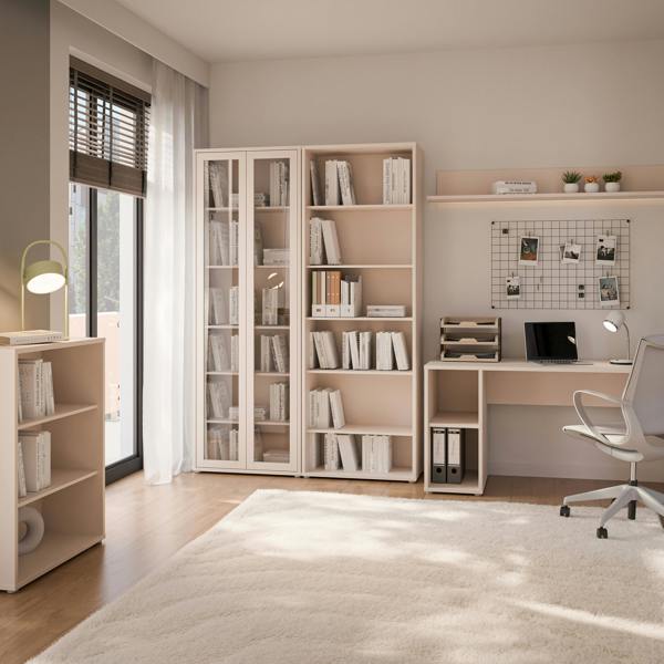 Furniture To Go Alice Springs Slim Tall Display Cabinet with 2 Glass Doors Push-to-Open & 5 Shelves in Sand