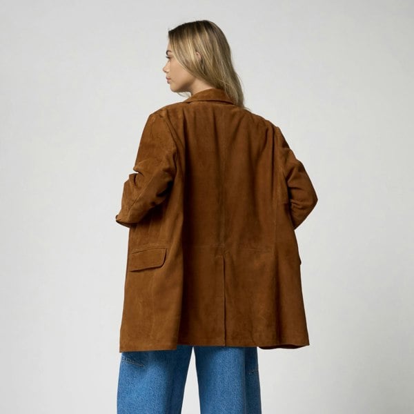 Barneys Originals Women's Oversized Tan Suede Blazer