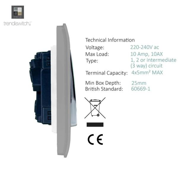 Trendi Switch 4 Gang Light Switch (3x 1 or 2 Way & 1 x Intermediate)in Light Grey