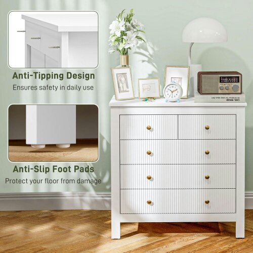 Wyld Haus Vedise Wooden White Elegant 5 Drawer Chest Of Drawers