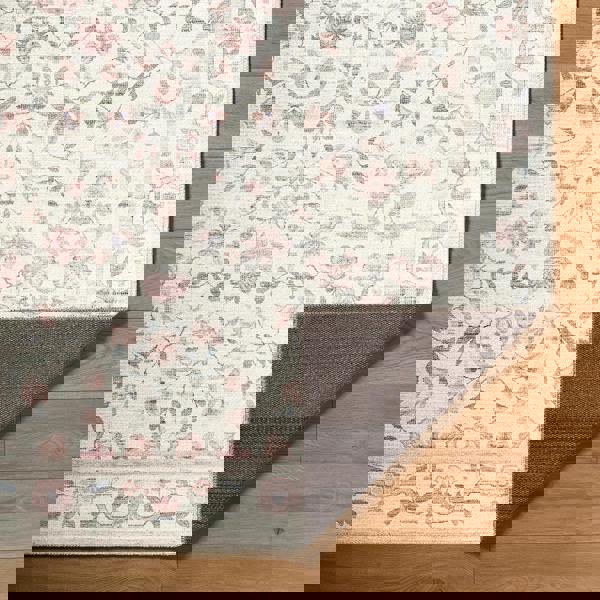 Livabliss Thistle-Washable White Pink Green Blue Modern Floral Rug