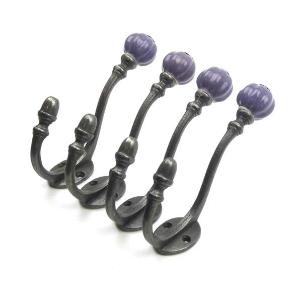 Ceramic Tipped Shabby Chic Cast Iron Coat Hook 150mm - Pack of 4 Hooks
