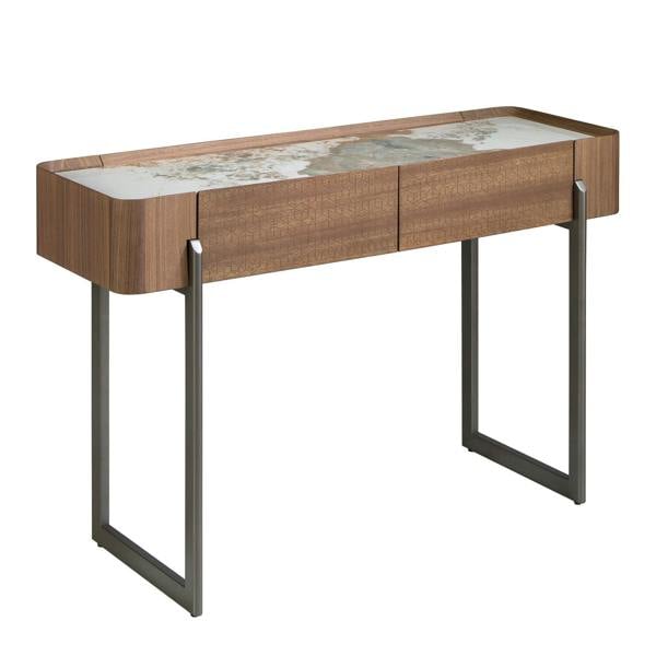 Angel Cerdá Rectangular porcelain marble, walnut and dark metallic steel console table 3254