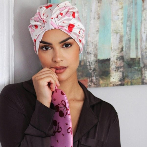 Satin Sleep Turban, Cherry Bows