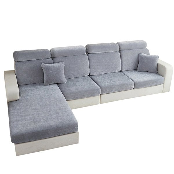 Anyhouz Anyseat Sofa Cover Dark Gray L-Shape Polyester Chenille Thick Stretchable Cushion For Living Room Plus Size Extra Large