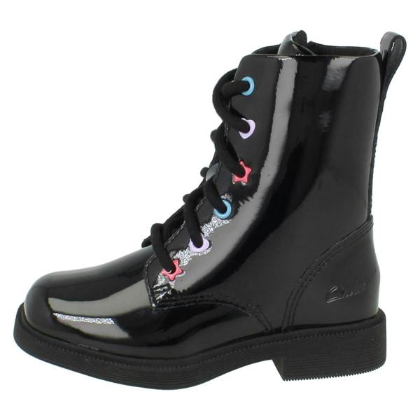 Clarks Girls Clarks Square Toe Patent Military Style Boots Oaklyn Charm