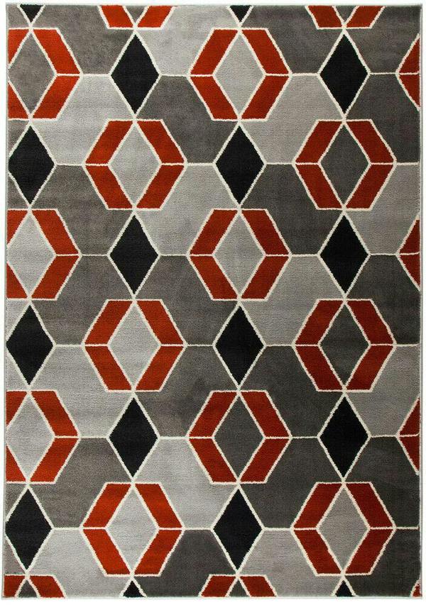 Modern Geometric Rug Terracotta Grey Bedroom Mat Woven Diamond Pattern Carpets