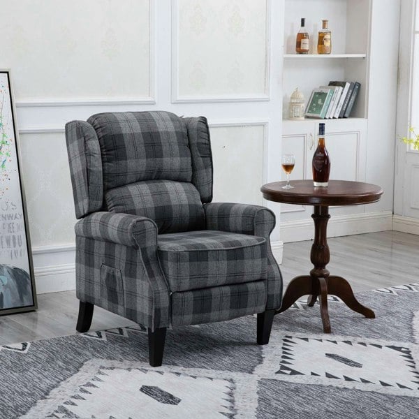 SQUAREBOXX Estonia Pushback Recliner Armchair in Grey Tartan