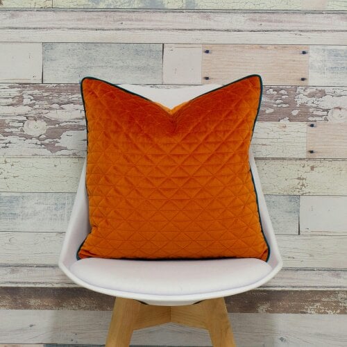 Riva Home Quartz Cushion Cover with Geometric Diamond Design - Jaffa Orange/Teal