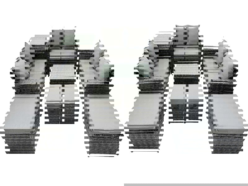 Fimous PE Rattan Garden Furniture Set Lounge Double Seat Sofa Coffee Table Set with Side Table 4 Stools Dark Grey MixedMixed