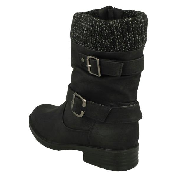 Spot On Ladies Spot On Warm Lined Buckle Detailed Mid Calf Boots F51182