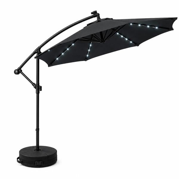 Samuel Alexander 3m Solar Powered Cantilever Lit Banana Garden Parasol with Crank Handle & White LED Lights in Black with Base Bag Included