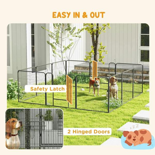 Grey wire puppy playpen with safety latch and two hinged doors