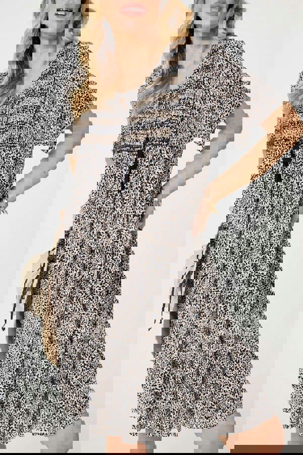 Beige | Animal Print Knee Length Smock Dress