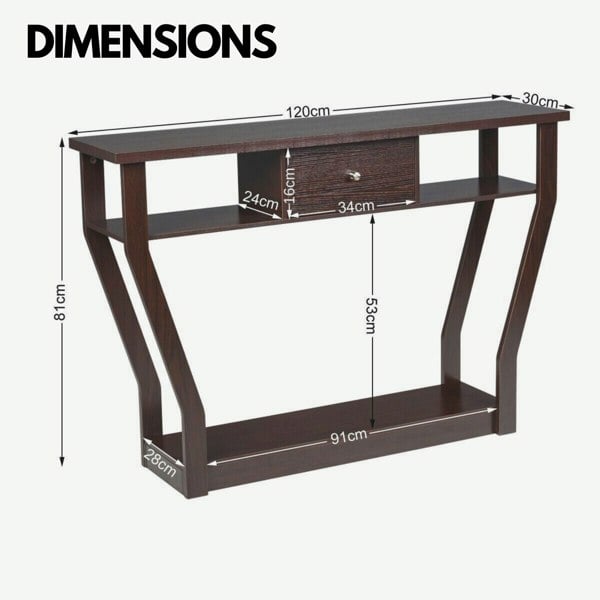 Rafaelo Mobilia Industrial Narrow Console Table With Drawer Walnut Bown