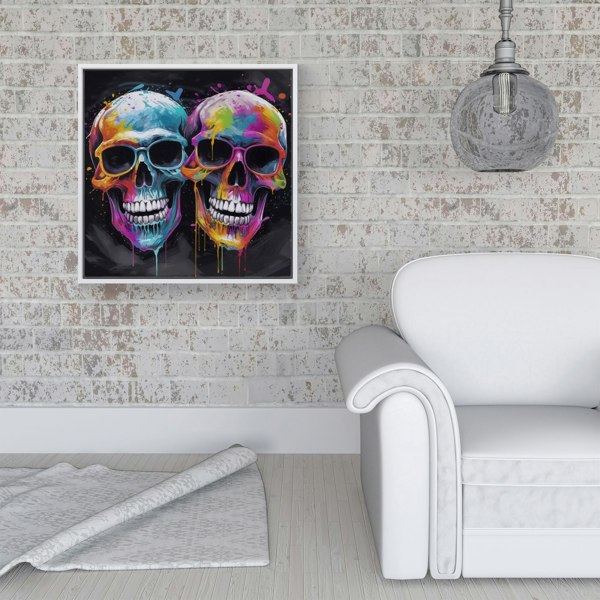 Warren Reed Splash Art Happy Skeletons In Glasses Framed Canvas