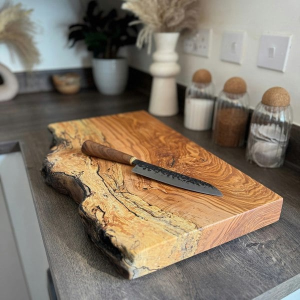 Giraffes & Craftz RARE Live Edge Ash Chopping Board - Unique Large Spalted Ash Cutting Board