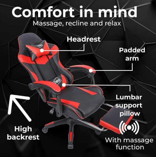 Neo Red & Black PU Leather Gaming Chair With Footrest