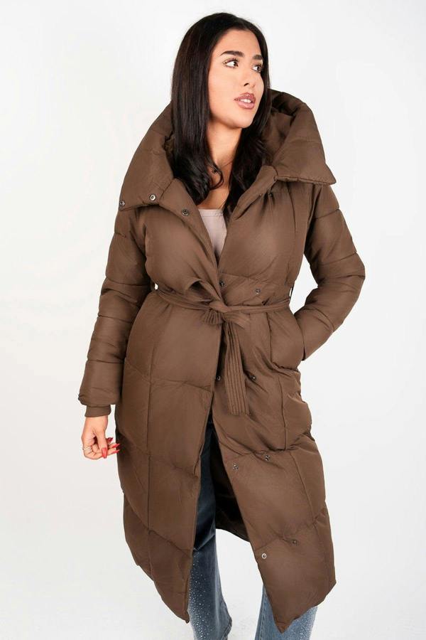 Velina Longline Puffer Coat With Belted Waist - Black