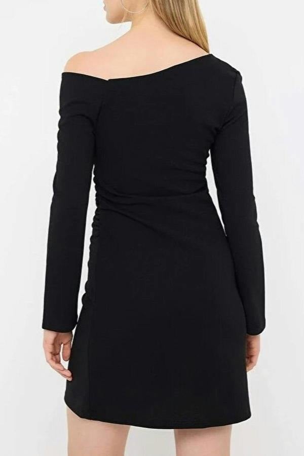 WOVCOR Drape Detail Mini Ribbed Stretch Knit Dress