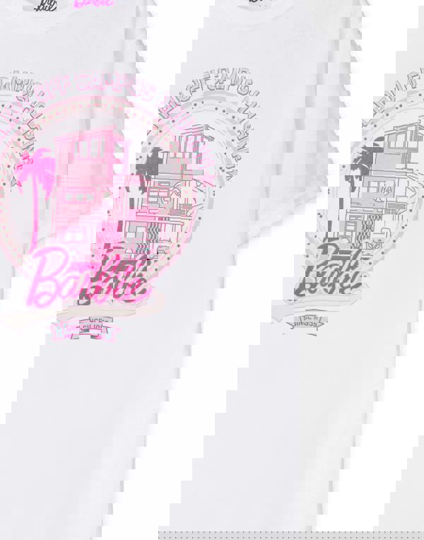 Barbie Womens White Malibu Off Campus Short Sleeved T-Shirt