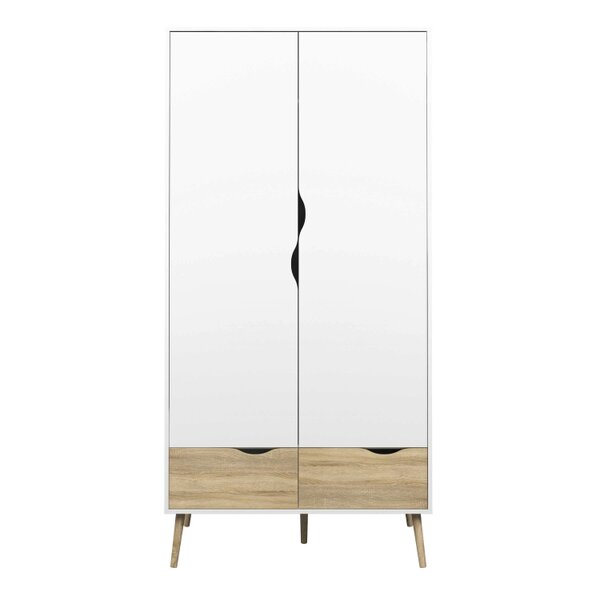 Wyld Haus Sapporo 4 Piece Bedroom Set - Wardrobe + 2 Bedsides Table + Chest of Drawers White and Natural Oak Effect