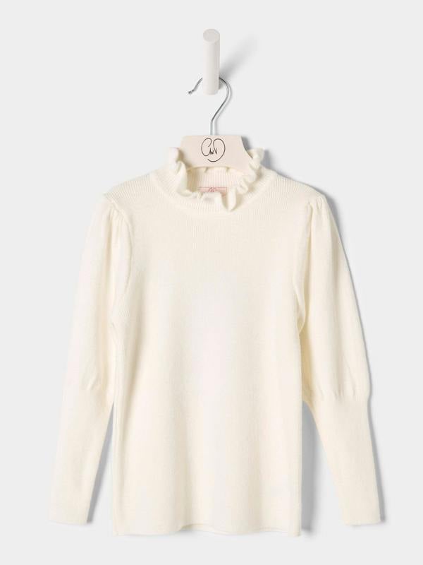 GWD Girls Hallie Knitted Top Ruffle Neck Jumper Available in Black and Cream