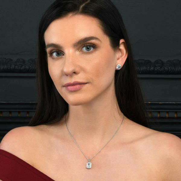 namana 925 Sterling Silver Emerald Cut White Halo Pendant Necklace For Women