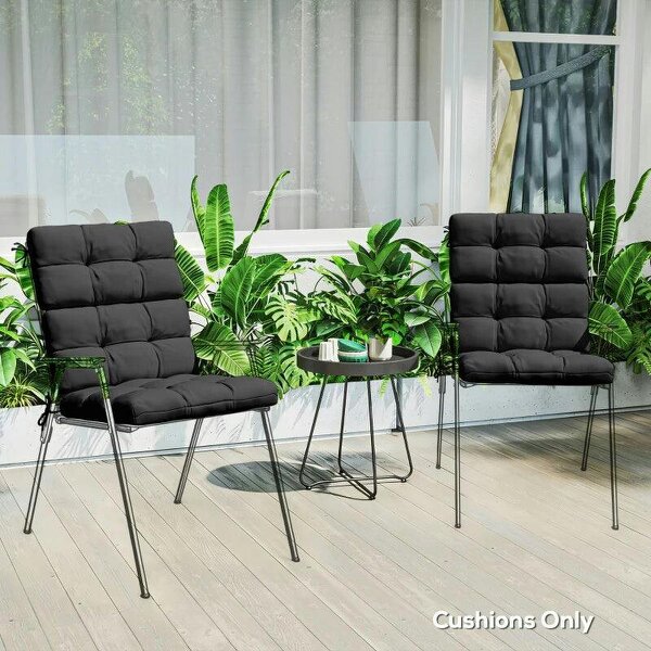 2-Piece Seat Cushion Replacement with Backrest, Garden Patio Chair Cushions Set with Ties, Black