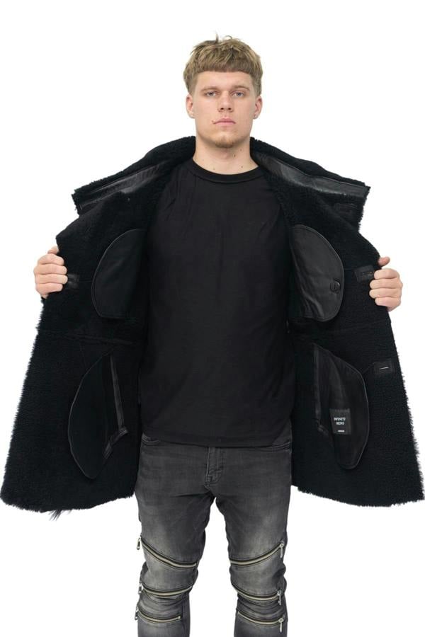 Infinity Leather Mens Double Breasted Sheepskin Reefer Coat-Candon