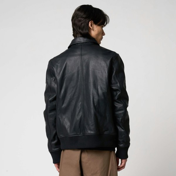 Barneys Originals Men's Goat Leather Patch Pocket Bomber Jacket