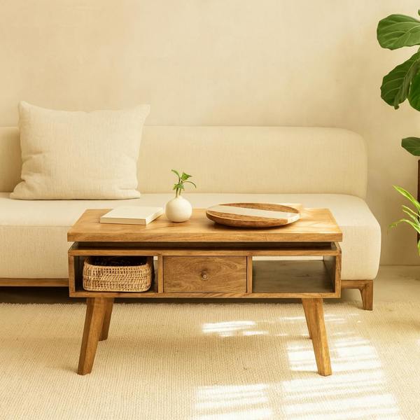 Wyld Haus Arezzo Classic Granary Coffee Table 2 Drawers with Brass Detail