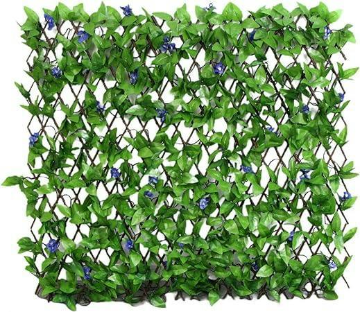 HYGRAD BUILT TO SURVIVE HYGRAD® Garden Screening Trellis Expanding Wooden Fence with Artificial Plant Leaves UK (Purple)