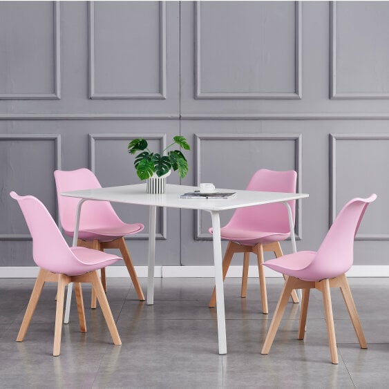 Set of 4 Dining Chairs with Solid Wooden Legs and Seat Cushion Pads Eva - Pink