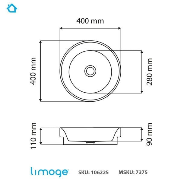 Limoge 7375 Ceramic Vert Round Countertop Basin