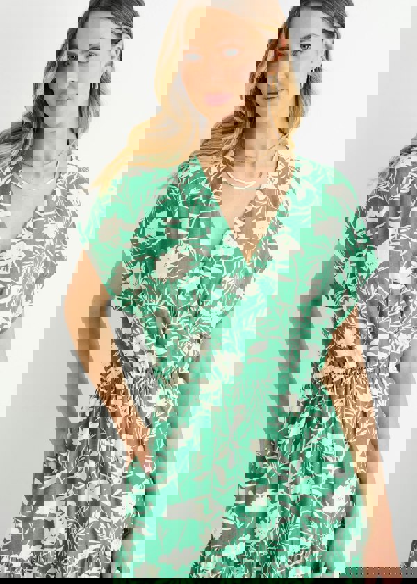 Gini London Green Floral Elastic Waist Maxi Dress