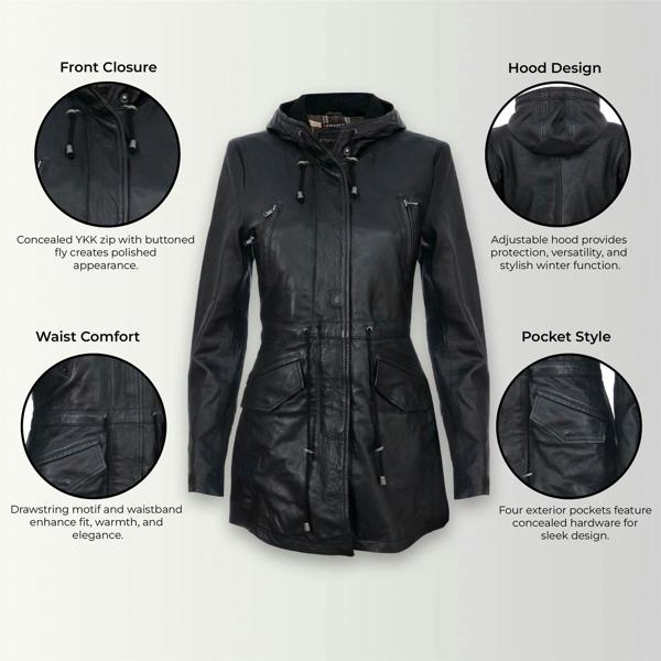 Infinity Leather Womens Leather Hooded Parka Jacket-Bucharest